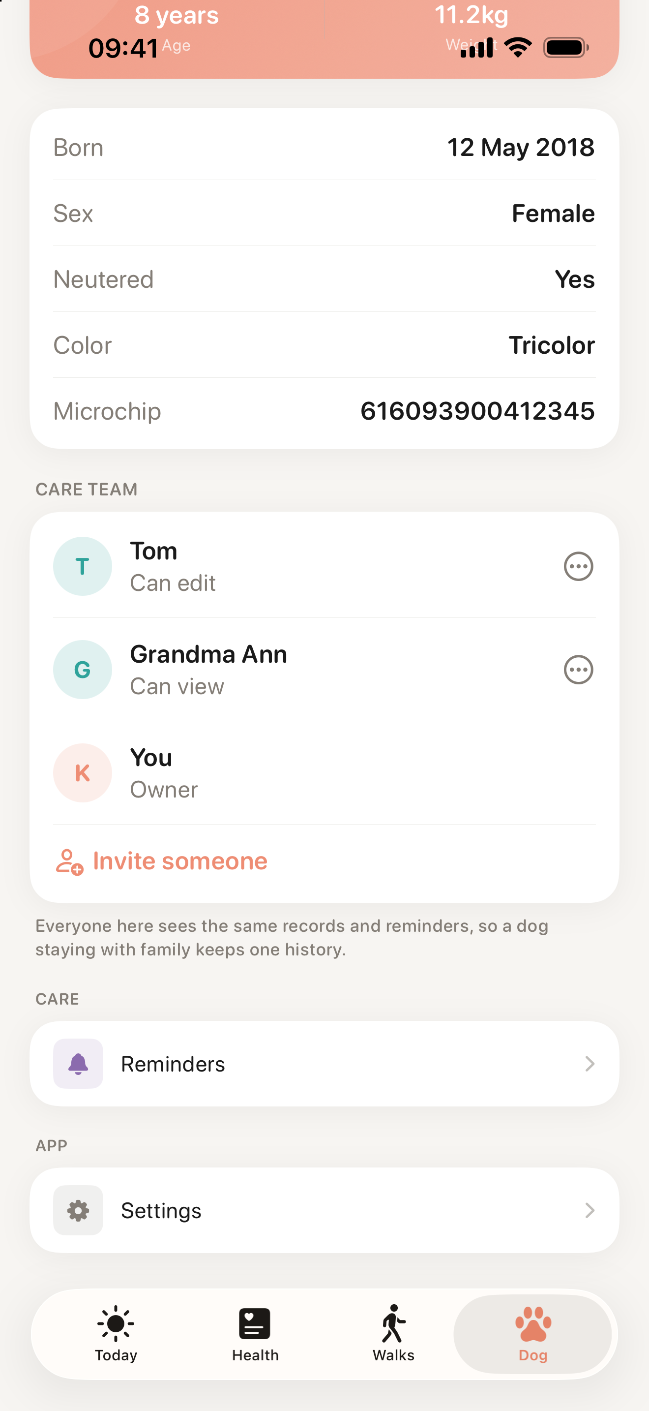 Care team screen